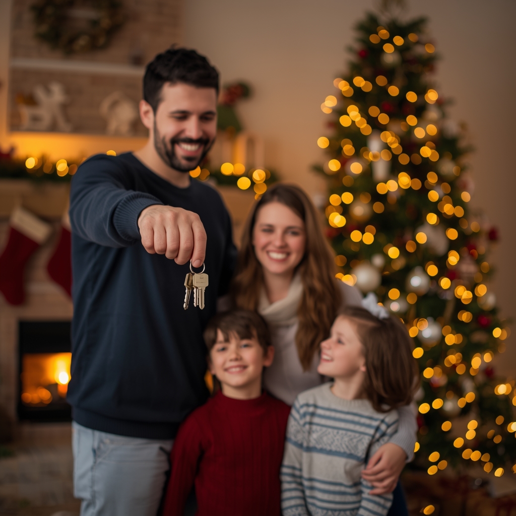 Sala moderna decorada para o Natal